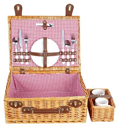 HAVVMK Picknickkorb aus Weide mit Besteck- und Becheraufbewahrungskorb Weiden-Picknickkorb für 2 Personen 45X34x18cm