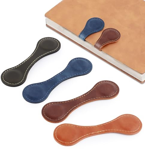 PBUSPU 4 Pièces Marque-Page Magnétique en Cuir, Aimant Double Face Marque Page Livre,Marque-page Magnétique en cuir Vintage Personnalisé avec Amour pour Amateurs Livres Amis Enseignants Etudiants