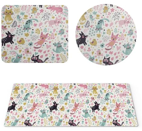 EHOMERY Tapis de Souris Personnalisable XXL Tapis Souris Gaming XXL Dessin animé Mignon de Chat Tapis de Souris r Tapis de Bureau XXL - 3 Pack [30x80 cm, 20x24 cm and Dia 20 cm]