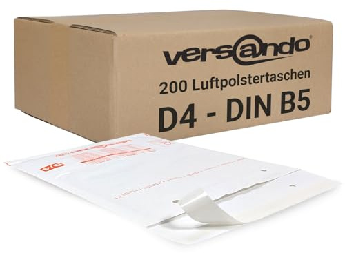 versando 200x D4 Luftpolsterumschläge Innenmaß 180 x 265 mm Außenmaß 200 x | 275 mm weiß für DIN A5 / DVD/ B5