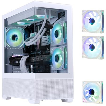 BitFenix CETO Basic High Airflow PC Gaming Case White Panorámico Tempered Glass- 3 x Infinity Mirroring ARGB Fans (2X Reverse)-360mm AIO/GPU 390mm Support
