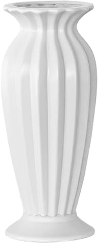 Vit keramisk blomvas, fransk vintagestil blommande kronbladsformad kant, elegant dekorativt stycke för vardagsrum/sovrum/kontor – 25 cm