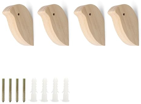 HJIAMA 4 Stück Kleiderhaken Holz, Vogelförmige Garderobenhaken Holz, Holzhaken mit Befestigungsschrauben, Tragfähigkeit, Wandhaken Holz zum Aufhängen Kleidung Taschen Handtüchern