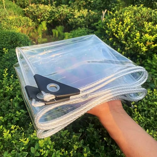 ZHUOZ1T Transparent Tarpaulin,365g/m² Heavy Duty Waterproof PVC Tarpaulin,Clear Tarp with Eyelets,Windproof Tear Resistant,for Garden,Gazebo,Customizable (1.6m x 2.4m(5.25 x 7.87ft))