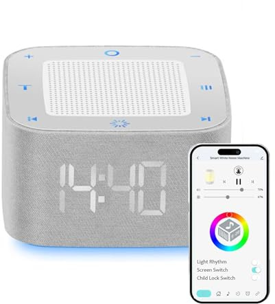 mumisuto Machine à Bruit Blanc Portable avec 32 Sons Apaisants, Veilleuse Multicolore et Minuterie, Bruit Blanc Bebe 8 Couleurs de Lumières & USB - Idéal pour le Sommeil de Bébé et des Adultes