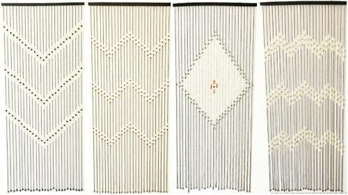Bamboo Beaded Door Curtain - Handmade Wooden Fly Screen, Insect Bug Stopper, Decorative Room Divider, Natural Bamboo Privacy Screen for Doorways & Windows - Assorted Designs (90x175 cm)