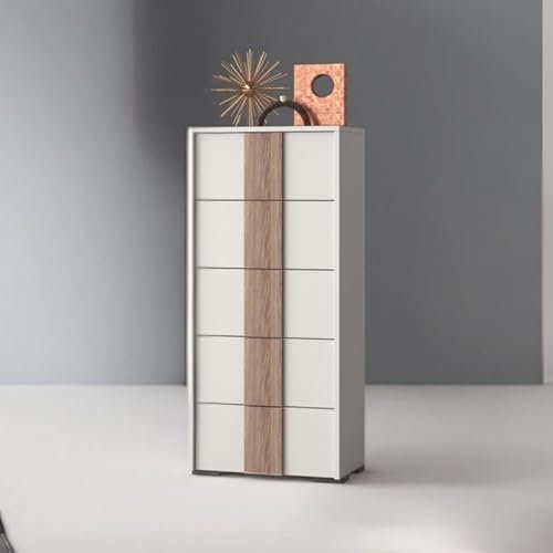 Cómoda con 5 cajones en Blanco Nube y Tirador en Nogal Americano 51x104H cm - Kross