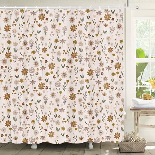 APROPHIC Rideau de douche, motif floral, vintage, 180 x 180 cm, pour salle de bain, motif floral, en textile, avec 12 crochets, lavable en machine