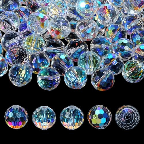 BOHUIZ 100 stycken glaspärlor att trä upp, stora pärlor för armband, fasetterade pärlor, kristall, glaspärlor, färgglada glitterpärlor med hål för gör-det-själv halsband, armband, örhängen, hantverk