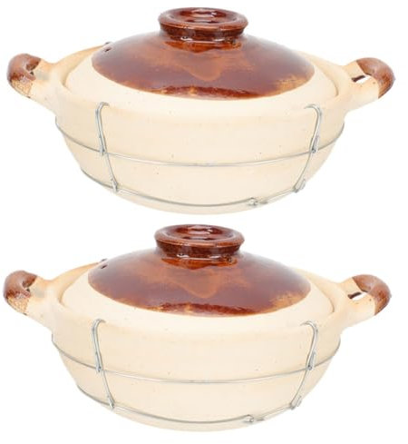 Gatuida 2piezas Cazuela De Barro Con Mango Único Para Estofados Sopas y Arroz Casero Resistente Horno Fácil Manejo Segura Para Uso Individual