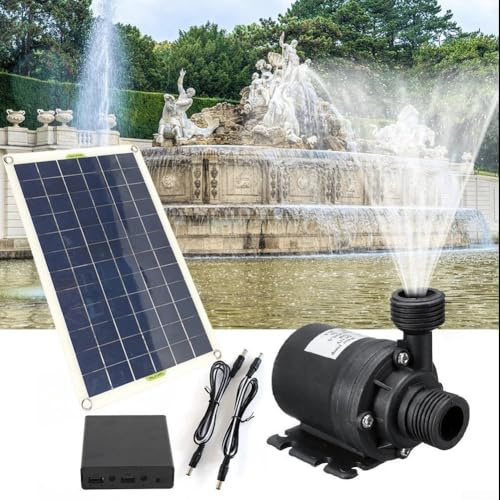 Solar Water Pump 50W, Solar Powered Low Noise Fountain with Panel Abd Voltage Regulator, DIY Water Pump for Pond, Patio, Garden, Fish Tank