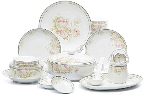 SGKOMN Elegante Juego de vajilla de cerámica con diseño Floral, 46 Piezas, Platos, Cuencos, soperas y cenas para Banquetes y Bodas.