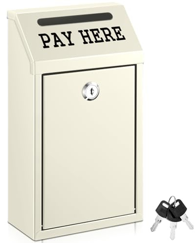 Yaocom Safe Cash Box Money Collection Metal Donation Box with Lock Wall Mount Pre Drilled Mailbox Delivery Ballot for Home Office Outdoor Self Serve Stand (Beige,10.2 x 5.7 x 2.8 Inch)