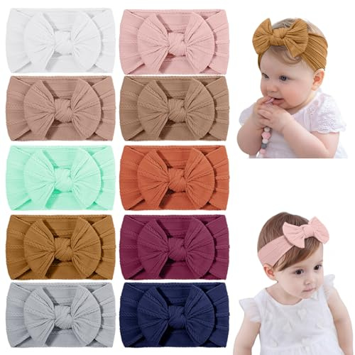 DiULi Babypannband, 10 stycken babyturban, pannband med bågar, elastiska hårband för nyfödda, småbarn, supermjuk