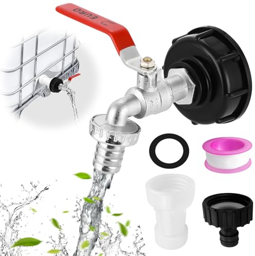 IBC Auslaufhahn, 1000L Wassertank Wasserhahn aus Legierung Kugelhahn mit 3/4 Zoll Anschluss IBC Adapter für Wassertank Wasserhahn, Regenwassertank IBC Tank Zubehör