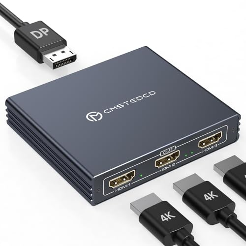 FQuanmap DisplayPort to HDMI Splitter for Multi Monitor Adapter,4K@60Hz DisplayPort Splitter 1 in 3 Out for 3 Monitor HDMI Support Extended Mode on Windows for DP 1.4 Devices Only