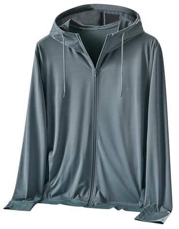 KHIRVWL Maglia UV Uomo a Maglia Anti-UV Cappuccio Zip Maniche Lunghe Giacca Anti UV Uomo Manica Lunga Estiva Pesca in Barca Viaggi Tropicali Felpa Leggera Protezione Solare