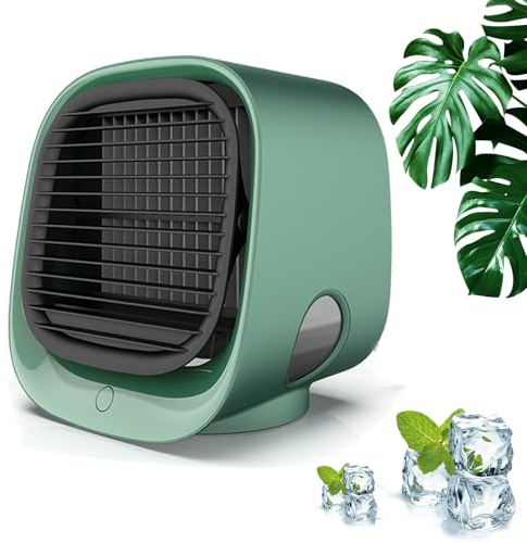 Climatiseur, Mini Ventilateur De Climatisation Portable Usb, Climatiseur Portable, 3 Vitesses & Veilleuse ColoréE, Pour Bureau Chambre, Bureau Et Camping (Vert)