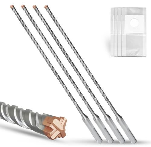 METOTY SDS Plus Lot de 4 forets pour marteau perforateur 6 mm x 350 mm avec 4 bords tranchants en carbure Tête avec revêtement, perceuse à maçonnerie, marteau perforateur, perceuse à béton, pour