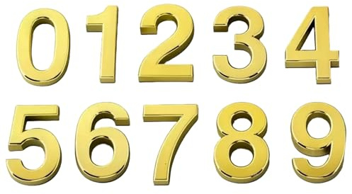 Flewdart 10 Pcs Numeri Adesivi 5 Cm,Numeri Per Cassette Postali,Numeri Camere Hotel Adesivi 3d Argenteo,Targhette Numeriche Da 0 A 9 Per Case, Appartamenti, Uffici, Cassette Postali (Oro, 50mm)