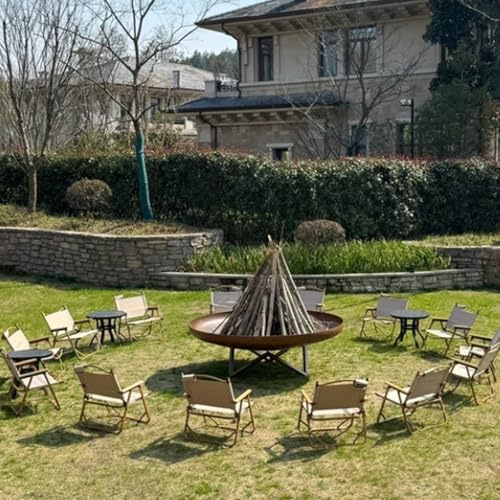 Braséro avec Support Portable, Foyer à Bois, braséro Rond en Acier, idéal pour Le Camping, Le Chauffage extérieur, Les Feux de Joie et Les Pique-niques(B,50CM/19.68IN)