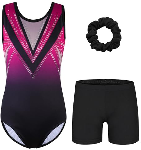 ZNYUNE - Body da ginnastica per ragazze con shorts, con brillantini colorati, per ginnastica, con motivo a gradiente, per ragazze, con strass, 11-12 Jahre
