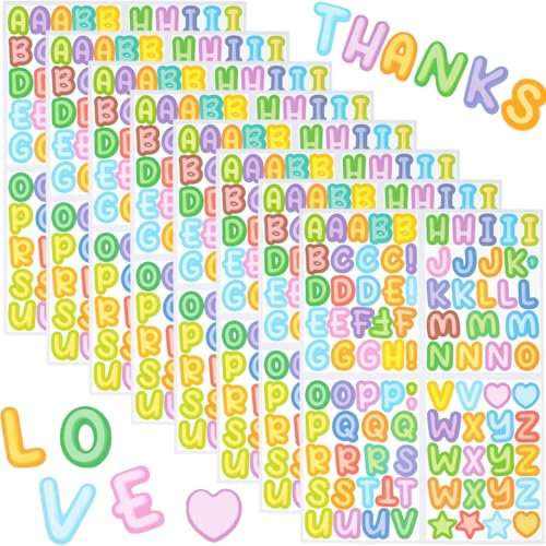 Canollo 8 Blätter Buchstaben Aufkleber, Bunte Klebebuchstaben, Wetterfest Buchstaben Sticker, Klebebuchstaben Aufkleber für Fenster, Scrapbooking, Tür, Briefkasten, Personalisierte Sticker Deko