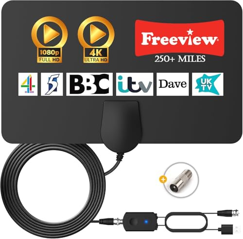 Amplified HD TV Antenna Indoor Freeview TV Aerial 600+Miles Range