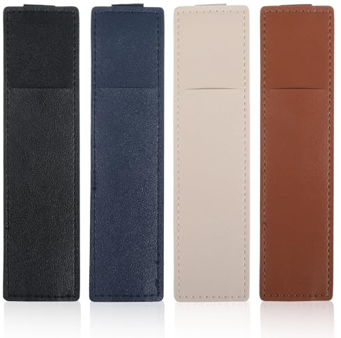 Quilax 4Pack Large PU Leather Pen Pouch for Notebook, Pen Elastic Loop Holder with Band Fits Journals, Planners, Notebooks (Black, Dark Blue, Brown, White)