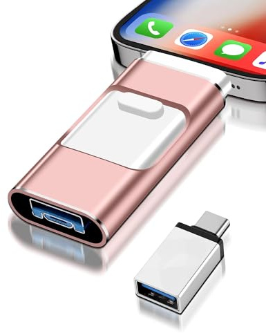 Chiavetta USB 128GB, 4 in 1 Memoria Esterna per i-Phone/i-Pad/Android/PC，Nessuna App Richiesta, Pen Drive USB C Flash Drive mit Plug-and-Play Per Foto E Video,Rosa (128GB)
