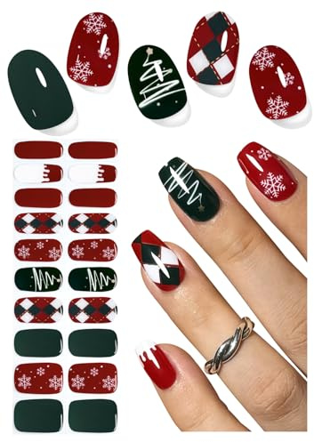 Natale Unghie Gel Adesive UV, 20 PCS Stile Natalizio puro Pellicola per Unghie Autoadesiva