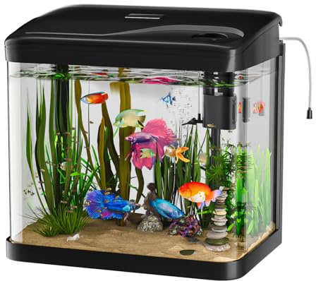 PUTINEI 15L Aquarium Set Nano Fischtank Aquarium Mit LED-Leuchten & Filtersystem kleines Aquariums Komplettset Schwarz