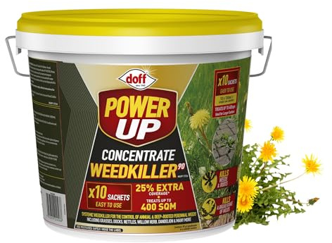Doff Power Up Concentrate Weedkiller 90 – 10 x 100ml Sachets | Systemic Weed Killer for Weeds, Grass & Roots | Treats up to 400sqm | Easy to Use Garden Weed Control | Ideal for Larger Gardens