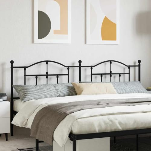 SKTQYQO Testiera in Metallo Nero 200 cm per Letto, Struttura Robusta in Acciaio Verniciato a Polvere con Gambe Stabili, Design Classico ed Elegante, Supporto Schiena Eccellente,