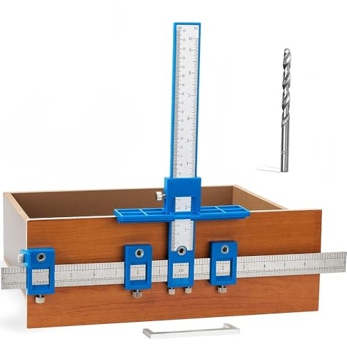 Hole Punch Locator Drill Guide, Adjustable Drilling Template with Drill, Drilling Aid Drill Positioning Ruler with Metric and Imperial Scales, Door Handles Drilling Jig, Punch Locator Drill Guide