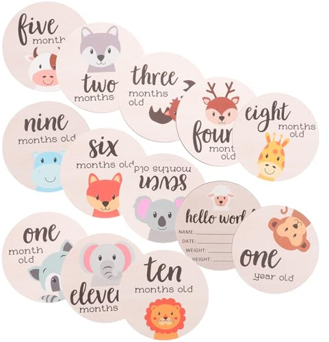 DOITOOL Cartes Mensuelles en Bois pour Bébé 13 Pièces Disques Jalons de Croissance Accessoires Photo pour -Né Décoration Shower et Séance Photo Panneau Étape Mensuelle Solide