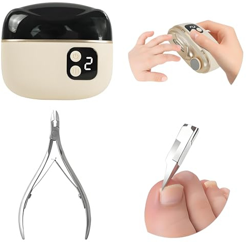 Juego de cortaúñas eléctrico 3 en 1, cortaúñas automático (corte + lijado) + tijeras de cutículas de precisión (para uñas encarnadas profundas/gruesas), ideal para todas las necesidades de cuidado de