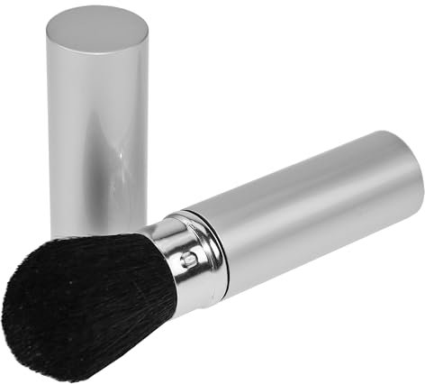 Puderpinsel einschiebbar mit Kappe, Professioneller Makeup Pinsel, feinstes Naturhaar, Schminkpinsel Silber, Höhe: 12cm von Fantasia