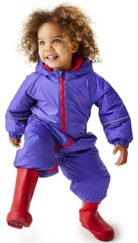 Regatta Kids Splosh III vattentät och ventilerande isolerad all-in-one-utomhusregndräkt, unisex barn, regndräkt, violett (pion), 3–4 år