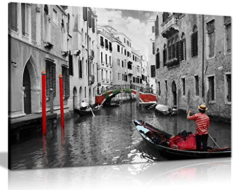 Panther Print Wandschmuck Leinwanddruck, Motiv Gondeln in Venedig, Schwarz/Weiß/Rot, Schwarz, A0 91x61cm (36x24in)