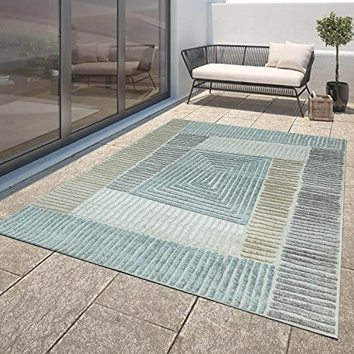 TT Home Moderner Outdoor Teppich Wetterfest Innen & Außenbereich Geometrisch Braun Beige, Größe:80x150 cm