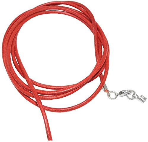 Unbespielt Lederband Kette Orange 2 mm, 100 cm kürzbar, Karabinerschließe | Individuell kürzbar auf die gewünschte Länge