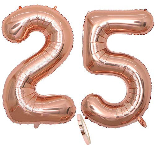2 Ballons Numéro 25 Or Rose, 40 Pouces Figurines Gonflables Hélium Feuille Chiffres, Géant Pour Décoration Fête D'anniversaire, Prom (XXXL 100cm)