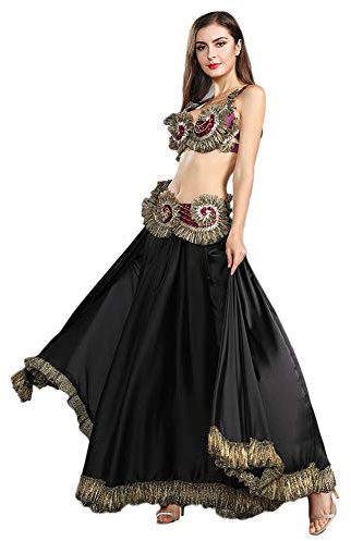 ROYAL SMEELA Bauchtanz Kostüm Bauchtanz BH Gürtel Bauchtanz Rock Lang Tribal Bauchtanz Kostüme Karneval Outfit, schwarz, Mittel