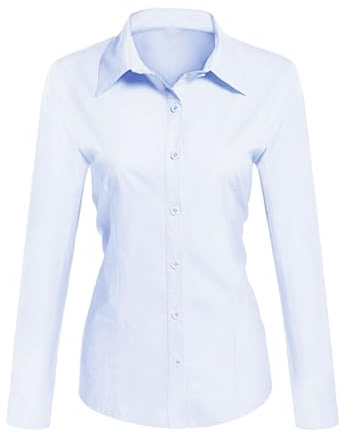 Toocool - Camicia Donna Slim Fit Manica Lunga Camicetta Blusa Aderente Cotone C-S020 [L,Celeste]