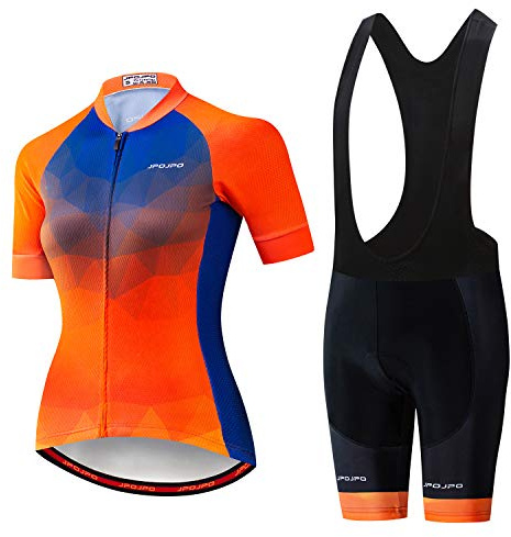 Maillot de cyclisme pour femmes + short avec bretelles rembourrées à manches courtes pour vélo