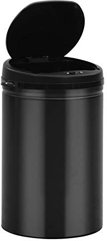 Tidyard Cubo de basura de apertura automática Cubo de basura con sensor automático 30L acero al carbono negro