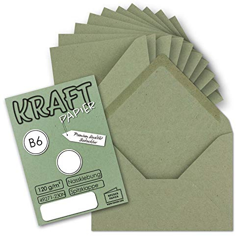 50 x vintage kuvert i mörkgrönt (grön) DIN B6 125 x 178 mm kraftpapper 120 g/m² återvinning våt lim spetslaff – omvärlden av GUSTAV NEUSER