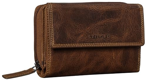 STILORD 'Thea' Damen Geldbeutel Leder RFID Geldbörse Groß Vintage Portemonnaie für Frauen NFC Schutz Ledergeldbörse mit Reißverschluss in Geschenkbox Echtleder, Farbe:luino - braun