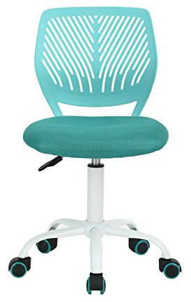 Silla de escritorio, ajustable, de estudio, de ordenador, con asiento de tejido, giratoria, sin brazos, aguamarina